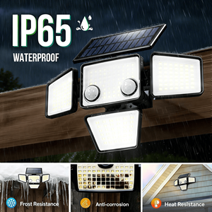 Lampe solaire extérieure à détecteur <span class=keywords><strong>de</strong></span> mouvement, 4 têtes, étanche IP65, 270° °   Applique murale grand angle pour cour, patio, garage - Product Image 2