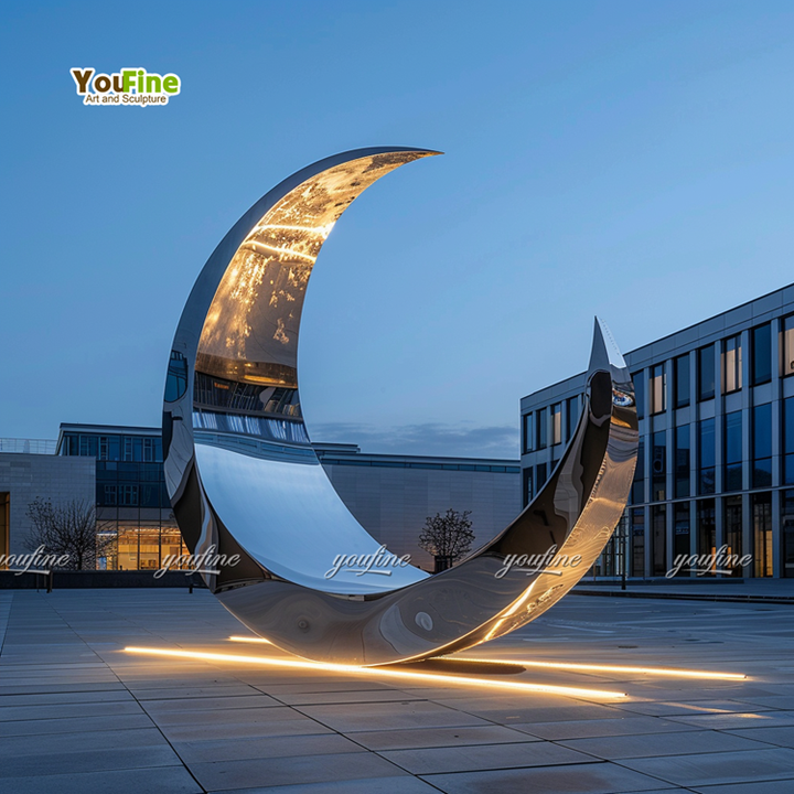 Abstract Outdoor Metal Stylish Moon Stainless Steel Exterior Sculpture
