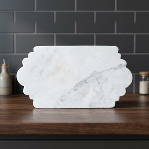 Elegante Tabla de Cortar de Mármol Blanco con Bordes Decorativos Festoneados, Tabla de Cortar de Piedra Natural para Preparación de Alimentos - Product Image 6