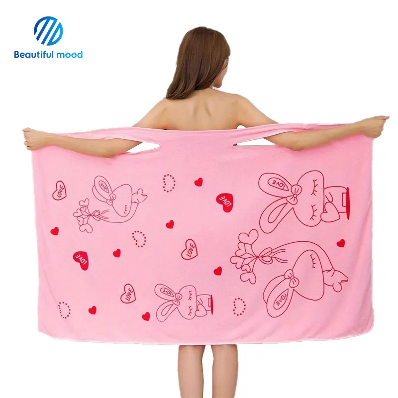 Custom Logo Badkamer Microfiber Wearable Sexy Vrouwen Spa Douche Bad Jurk Body Wrap Badjas Mooie Dames Handdoek