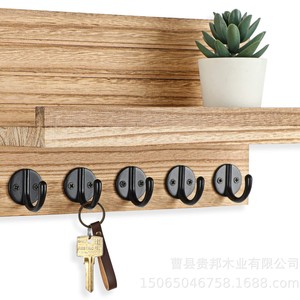Wooden Key Holder Wall Mounted Mail Organizer <b>Shelf</b> With <b>Hooks</b> For Entryway Storage - Product Image 3