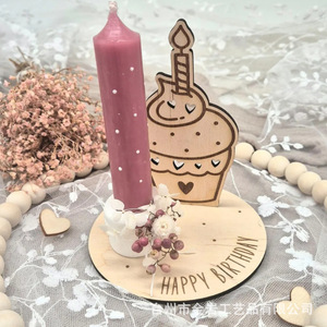 Décorations personnalisées transfrontalières en bois pour bougies d'anniversaire, cadeaux de gâteaux ronds en bois, accessoires de scène photo pour enregistrement - Product Image 2