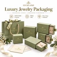 Ensemble d'emballage de luxe vert sauge pour bijoux, avec boîte à anneaux à tiroir en feuille d'or, boîte à colliers, sac cadeau et pochette d'expédition pour la vente en boutique