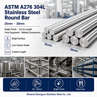 Barre ronde en acier inoxydable ASTM A276 304L, 25 mm, 30 mm, finition brillante, coupée sur mesure pour équipements alimentaires et composants soudés