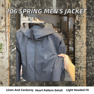 Nouvelle Veste Bomber Homme Printemps 2026 à Col Montant et Capuche, Fine, en Lin/Corduroy, Imprimée par Décoloration, Style Streetwear Décontracté pour l'Extérieur - Product Image 2