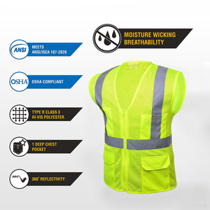 Gilet de sécurité réfléchissant pour la construction et la circulation, personnalisé ODM, avec bandes haute visibilité, en maille, fermeture éclair et multiples poches - Product Image 3