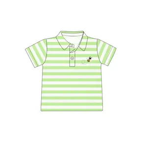 Puresun custom design spring kids clothes short sleeve kids shirt lime green stripe cotton boy polo shirts with bee embroidery