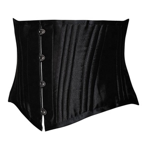 Short Classic Vintage Gothic Satin Women Shapers Boned Corset Top <strong>Underbust</strong> 26 Double Steel Black Adults 2 Piece Thick Crocheted - Product Image 3