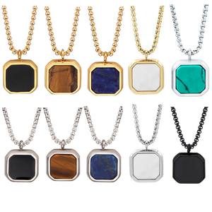 Conjunto <span class=keywords><strong>de</strong></span> Joyería Personalizada <span class=keywords><strong>de</strong></span> Acero Inoxidable <span class=keywords><strong>para</strong></span> Hombre, <span class=keywords><strong>Cadena</strong></span> Cubana Figaro, Colgante Cuadrado con Esmalte Negro y Dorado, Regalos <span class=keywords><strong>para</strong></span> Compañeros <span class=keywords><strong>de</strong></span> Trabajo - Product Image 2