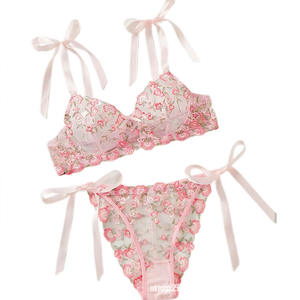 Women's Sexy Soft Lace Lingerie Set Floral Embroidery Sheer See Through Mesh Underwear Floral Lace Underwire Sheer Set - Product Image 5