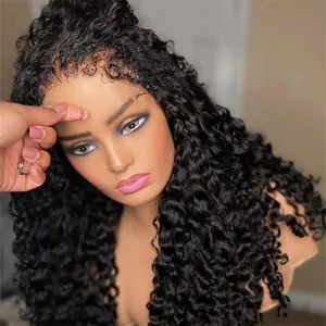 13x6 Curly Baby Hair Edges Wig Deep Wave Swiss Lace Front Human Hair Wigs Transparent HD 4C Texture Hairline Lace Frontal Wig