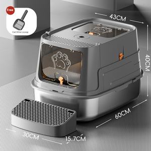 Caja de arena para gatos de acero inoxidable, control de olores, bandeja de Metal cerrada grande, fácil de limpiar, PP, limpieza de mascotas, entrada frontal, salida superior de plástico - Product Image 1