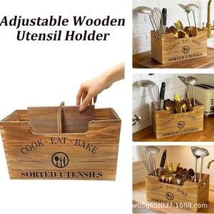 Caja organizadora de cubiertos de madera con divisores, almacenamiento de cocina montado en la pared para cuchillos, tenedores, cucharas, palillos, madera maciza, color retro - Product Image 3