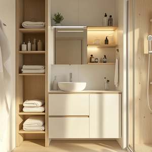 Mueble de Baño de Lujo Personalizado de MDF con Lavabo y Espejo Integrados, Diseño Moderno, Resistente al Agua, Ecológico y Fácil de Limpiar - Product Image 2