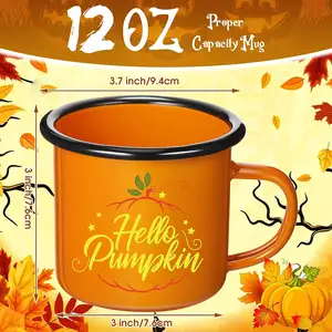 Pumpkin Enamel Mug 12 oz Halloween Thanksgiving Gift Fall Coffee Campfire Cup Autumn Party for Women