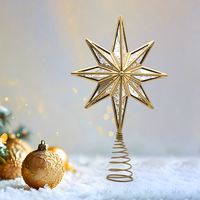 Weihnachtsdekorationsartikel Eisenkunst Baumspitzenstern Weihnachtsbaum Dreidimensionaler Achteckiger Stern mit Lichtern und Leuchteffekt