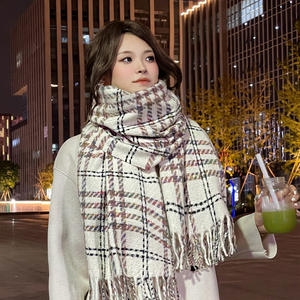 Otoño Invierno nuevo poliéster imitación Cachemira bufanda a cuadros estilo coreano de gama alta cálido transpirable chal estudiante versátil - Product Image 2
