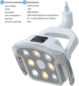 Lámpara de Examen Dental con Temperatura de Color Ajustable, Iluminación LED Quirúrgica sin Sombra, Pantalla LCD, 12W-8 LED - Product Image 4
