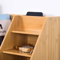 Organisateur de bureau multifonctionnel moderne à 5 niveaux en bambou laqué NC, avec tiroirs de rangement et support de fichiers pour salon et maison