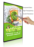 Boîte lumineuse LED rectangulaire mince en alliage d'aluminium pour menu de restaurant avec verre trempé pour publicité