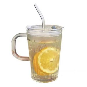 450ml Colorful-<b>Alphabet</b> Water Cup Advertising Glass Coffee Cup Milk Cup with Lid, Handle, and Straw - Product Image 4