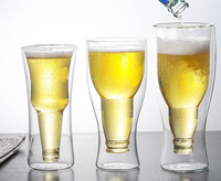Tasse à bière isolée en borosilicate transparent à double paroi de 10oz faite à la main tasse à thé en verre de bière congelée classique écologique de 300ml