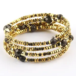 Bohemian Jewelry Bracelet Multi Layer Golden Magnetite Natural Gemstone Tiger eye Copper Wire hematite 5 Wrap Bracelets