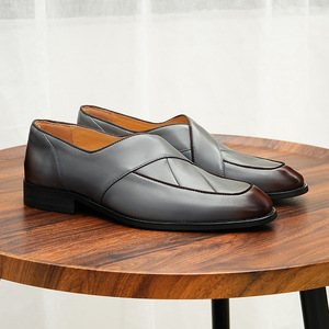 Chaussures habillées en cuir véritable pour hommes, à bout carré, à enfiler, pour le bureau et la carrière, semelle extérieure en caoutchouc, toutes saisons, couleur unie - Product Image 3