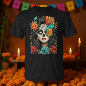 Camiseta floral con diseño de calavera de azúcar para el Día de Muertos para mujer, diseño del Día de los Muertos - Product Image 3