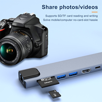 8 in 1 USB C Docking Station Type-C Hub 100Mbps RJ45 HDTV PD100W USB3.0 USB2.0 Pembaca Kartu SD TF Adaptor Multiport untuk Laptop