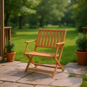 Banco Plegable de Madera de Teca para Exteriores, para 2 Personas, con Respaldo y Reposabrazos, para Jardín, Porche, Patio, Balcón - Product Image 2