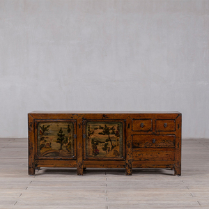 Buffet de style chinois traditionnel en bois massif, reproduction antique, finition brillante, meuble de salon - Product Image 1