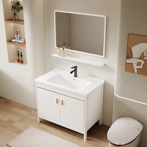 Meuble de salle de bain suspendu intelligent avec lavabo intégré en céramique, sur pied - Product Image 6