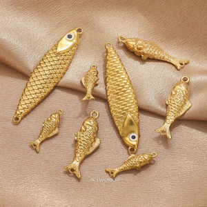 Breloques de poisson mobiles pour enfants |   Pendentifs en acier inoxydable plaqué or 18K PVD pour la fabrication de bijoux DIY |   Durable et imperméable - Product Image 5