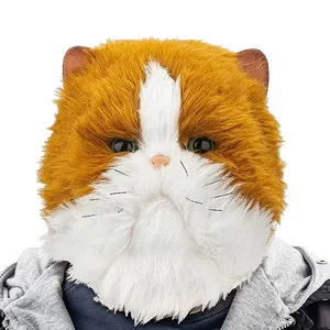 Máscara de gato de pelúcia para gatinhos, fantasia realista de animal de cabeça cheia, fantasia de fantasia, fantasia de fantasia, cosplay de gato para Halloween e Carnaval