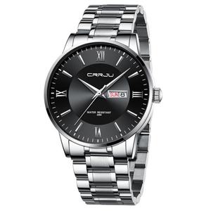 Montre à quartz pour homme étanche 3ATM, boîtier en alliage de 43 mm, cadran à aiguilles en verre, CRRJU 2175, loisirs, sports, affaires, bracelet en acier inoxydable - Product Image 1