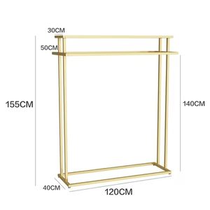 Espositore Combinato Dorato per <span class=keywords><strong>Negozi</strong></span> <span class=keywords><strong>di</strong></span> <span class=keywords><strong>Abbigliamento</strong></span> Maschile e Femminile, Appendiabiti e Scaffale Autoportante - Product Image 4
