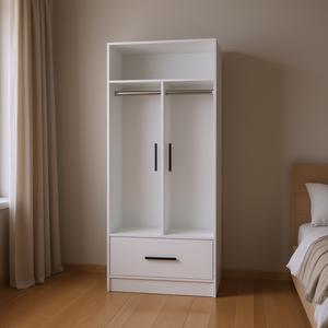 Armadio a Due Ante Ambery Bianco 180cm con Asta in Metallo, Due Ripiani e Un Cassetto, Arredamento Camera da Letto - Product Image 2