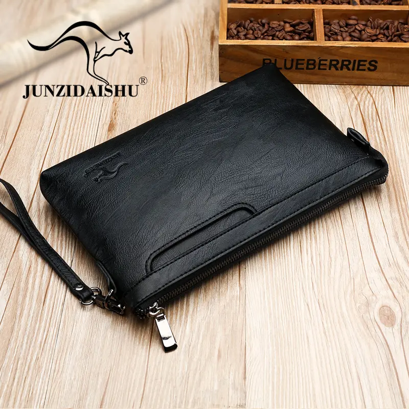 Custom Logo High Quality Luxury Leather Men Envelope Purse Fashion Designer Wristlets Bags Clutch Wallet For Men