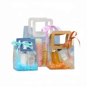 Bolsas pequeñas de plástico, bolsa de <span class=keywords><strong>PVC</strong></span> transparente con decoración de lazo, bolsa de regalo para regalos de promoción cosmética - Product Image 4
