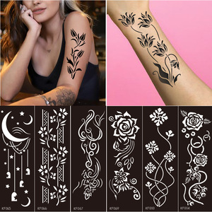 Plantilla de tatuaje floral de PET, plantilla temporal de tatuaje de henna para arte corporal - Product Image 1