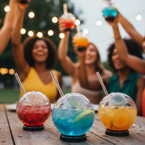 Verre en forme de ballon de football très populaire avec paille et couvercle, en borosilicate, pour cocktails, jus et bière, idéal pour les fêtes, bars et rassemblements de fans - Product Image 4