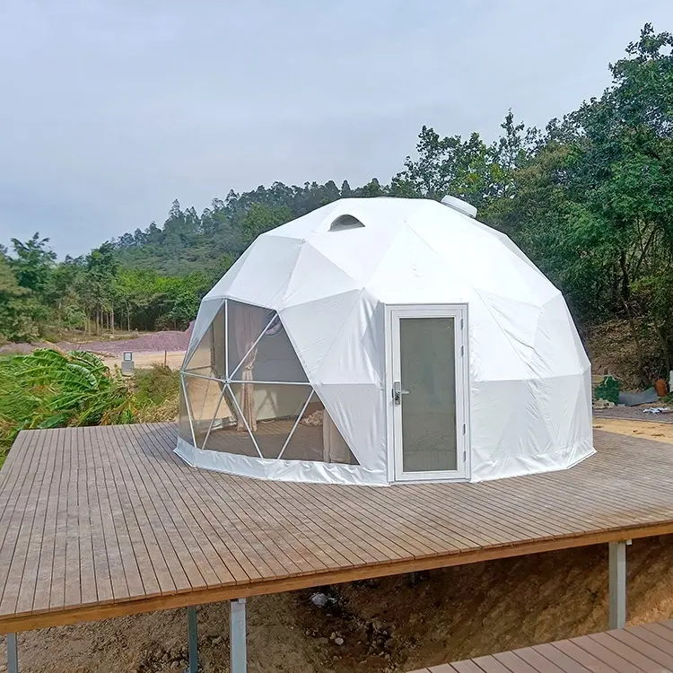 Tienda de cúpula geodésica de vacaciones de ocio salvaje, tienda de Hotel Glamping, tiendas de campaña, complejo familiar con puerta de vidrio