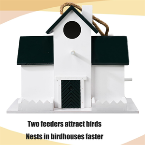 Toptan 3 delik açık ahşap kuş evi kuş besleyici ile büyük asılı mavi kuş evi - Product Image 2