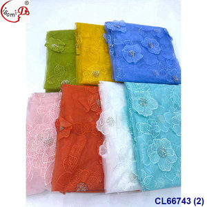 Chất Lượng Cao Nặng Đính Cườm 3D Hoa Ren Vải Tuyn Net Thêu Vải Cho Váy Cưới - Product Image 2