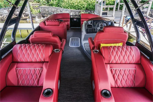 Nuovo <span class=keywords><strong>sportivo</strong></span> Design moderno in fibra di vetro nero e rosso Tritoon barca con PVC Flopr e arco doppio colore recinzione pontoni - Product Image 5