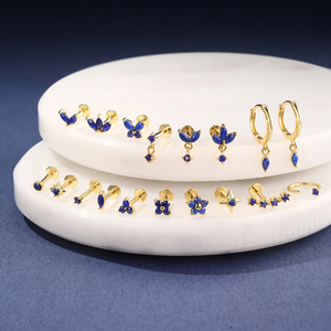 Boucles d'oreilles clous en argent sterling S925 de haute qualité, motif fleur, lapis-lazuli naturel, tête plate, design tendance et à la mode - Product Image 4