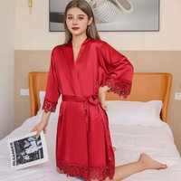 Robes de nuit en satin haut de gamme pour femmes, respirantes, imprimées, couleur unie, sexy, cardigan court, grandes tailles, luxe