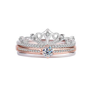 Mujeres S925 Castillo de plata esterlina fuegos artificiales apilados de doble capa de oro rosa separado diamante joyería fina anillos de moissanita - Product Image 1