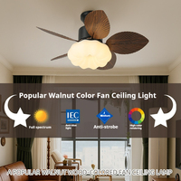 Ventilateur de plafond LED moderne européen 32 pouces en noyer, 6 vitesses, moteur DC 220V, 5 pales, corps en fer, télécommande pour usage domestique, salon